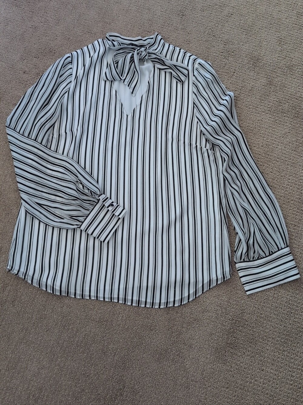 White House Black Market Striped Tie Neck Blouse